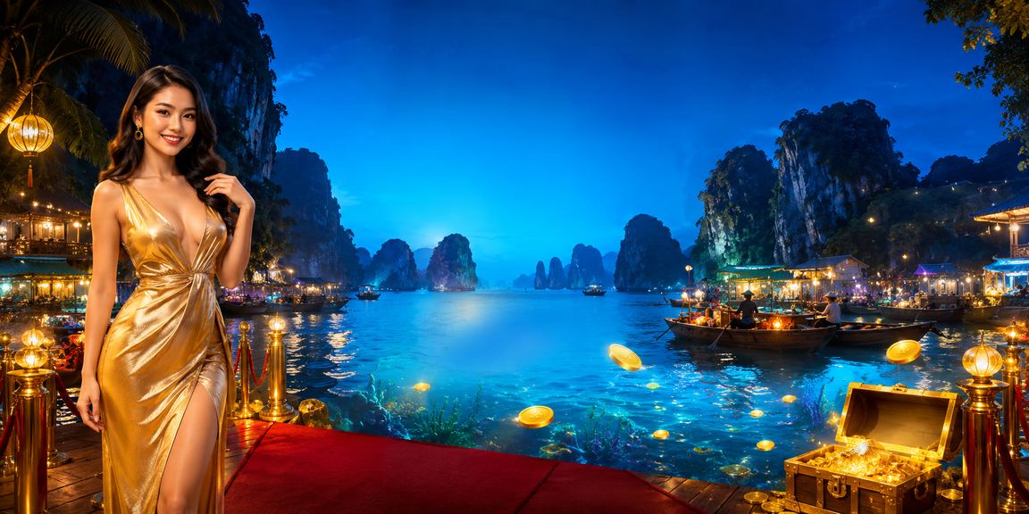 Người chơi cá cược trực tuyến với phong cảnh Vịnh Hạ Long phía sau